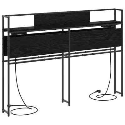 vidaXL Skladiščni naslon s polico Črni hrast 140 cm Konstruiran les