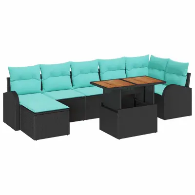 vidaXL Vrtna sedežna garnitura s shranjevanjem 8 pcs Črna Poly ratan