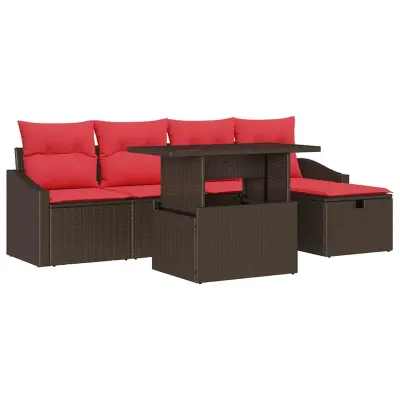 vidaXL Vrtna sedežna garnitura z blazino 6 pcs Rjava Poly ratan