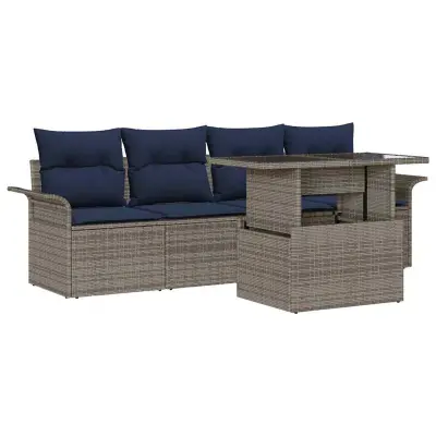 vidaXL Vrtna sedežna garnitura z blazino 5 pcs Siva poli ratan