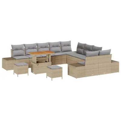 vidaXL Vrtna sedežna garnitura z blazino 13 pcs Bež poli ratan