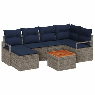 vidaXL Vrtna sedežna garnitura z blazino 7 pcs Siva poli ratan