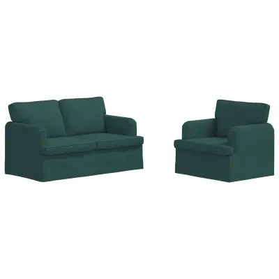 vidaXL Kavč 2 pcs Temno zelena