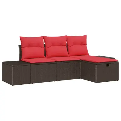 vidaXL Vrtna sedežna garnitura z blazino 4 pcs poli ratan