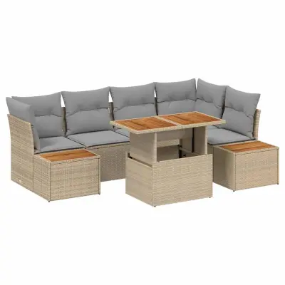 vidaXL Vrtna sedežna garnitura s shranjevanjem 10 pcs Bež Poly ratan