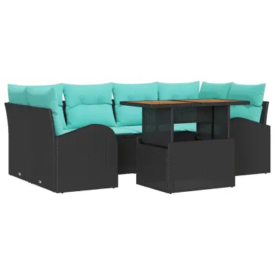 vidaXL Vrtna sedežna garnitura s shranjevanjem 7 pcs Črna Poly ratan