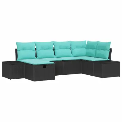 vidaXL Vrtna sedežna garnitura z blazino 6 pcs Črna poli ratan