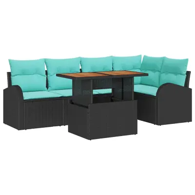 vidaXL Vrtna sedežna garnitura s shranjevanjem 6 pcs Črna Poly ratan