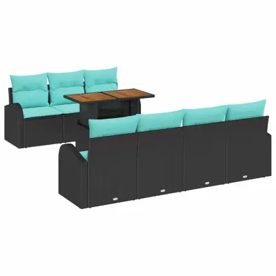 vidaXL Vrtna sedežna garnitura s shranjevanjem 8 pcs Črna Poly ratan