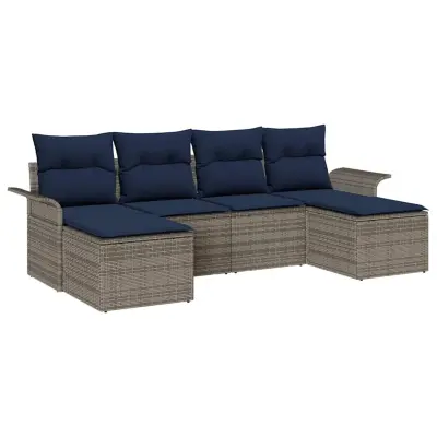 vidaXL Vrtna sedežna garnitura z blazino 6 pcs Siva poli ratan