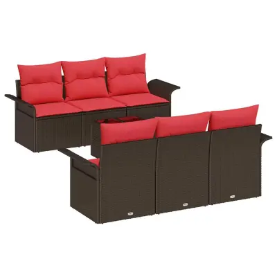 vidaXL Vrtna sedežna garnitura z blazino 7 pcs Rjava poli ratan