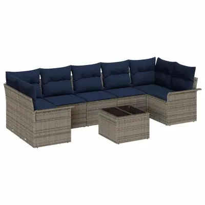 vidaXL Vrtna sedežna garnitura 8 pcs Siva poli ratan