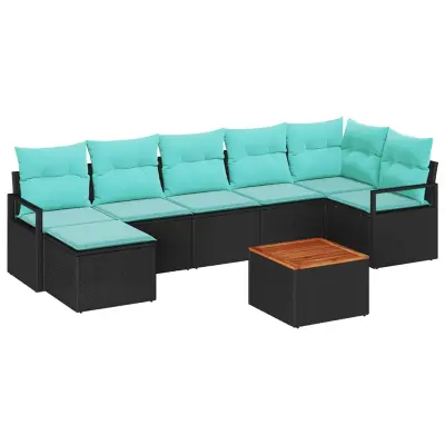 vidaXL Vrtna sedežna garnitura z blazino 8 pcs Črna poli ratan