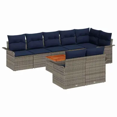 vidaXL Vrtna sedežna garnitura z blazino 9 pcs Siva poli ratan