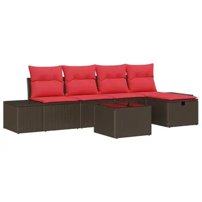 vidaXL Vrtna sedežna garnitura z blazino 6 pcs Rjava poli ratan