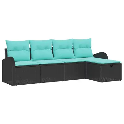 vidaXL Vrtna sedežna garnitura z blazino 5 pcs Črna Poly ratan
