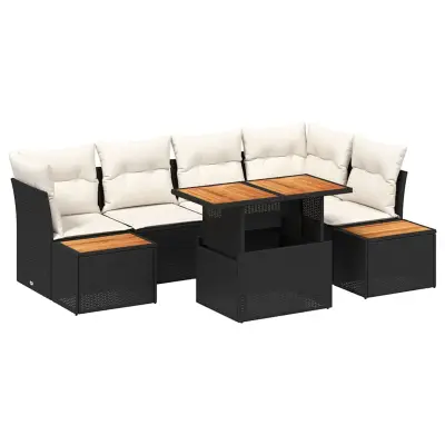 vidaXL Vrtna sedežna garnitura s shranjevanjem 10 pcs Črna Poly ratan