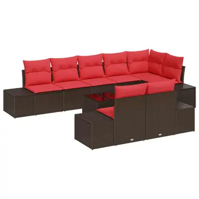 vidaXL Vrtna sedežna garnitura z blazino 9 pcs Rjava poli ratan