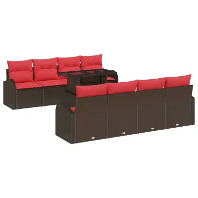 vidaXL Vrtna sedežna garnitura s shranjevanjem 9 pcs Rjava poli ratan