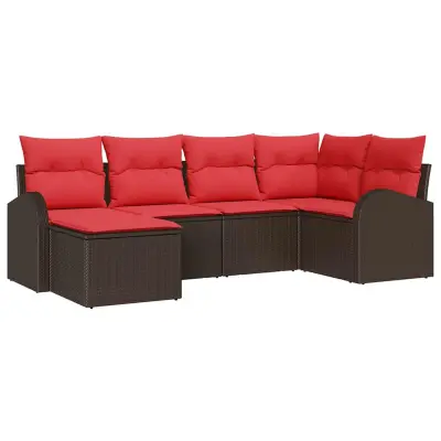 vidaXL Vrtna sedežna garnitura z blazino 6 pcs Rjava Poliratan