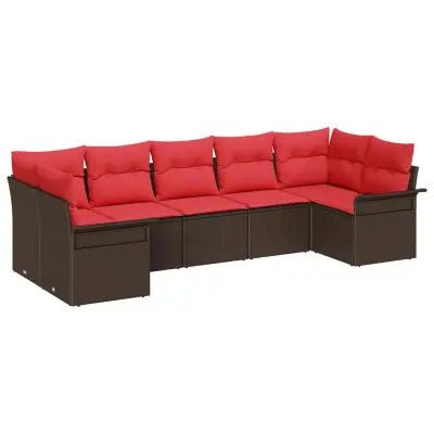 vidaXL Vrtna sedežna garnitura z blazino 7 pcs Rjava Poly ratan