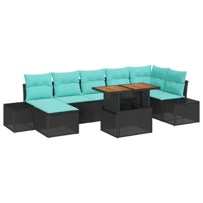 vidaXL Vrtna sedežna garnitura s shranjevanjem 8 pcs Črna Poly ratan