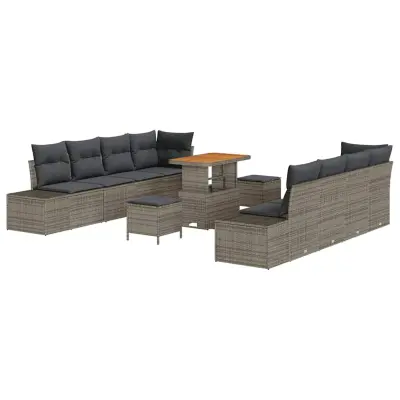 vidaXL Vrtna sedežna garnitura z blazino 11 pcs Siva poli ratan