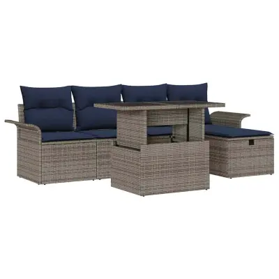 vidaXL Vrtna sedežna garnitura z blazino 6 pcs Siva Poly ratan