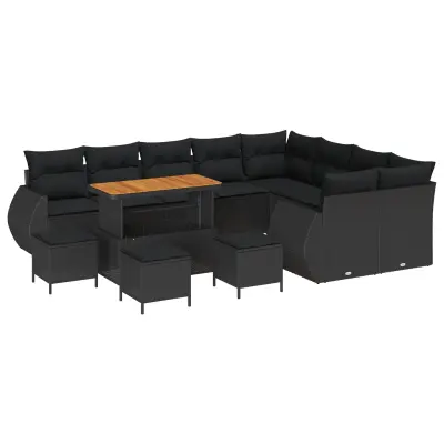 vidaXL Vrtna sedežna garnitura 13 pcs Črna poli ratan