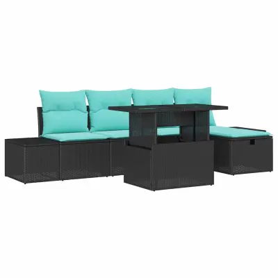 vidaXL Vrtna sedežna garnitura 6 pcs Črna poli ratan