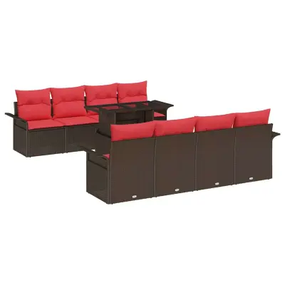 vidaXL Vrtna sedežna garnitura z blazino 8 pcs Rjava poli ratan