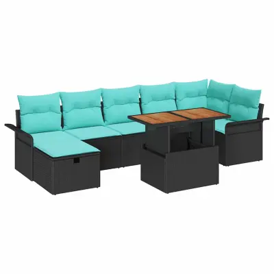 vidaXL Vrtna sedežna garnitura 8 pcs Črna poli ratan