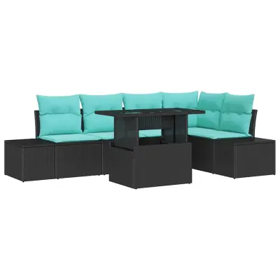 vidaXL Vrtna sedežna garnitura z blazino 6 pcs Črna poli ratan