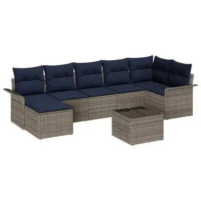 vidaXL Vrtna sedežna garnitura z blazino 8 pcs Siva Poly ratan