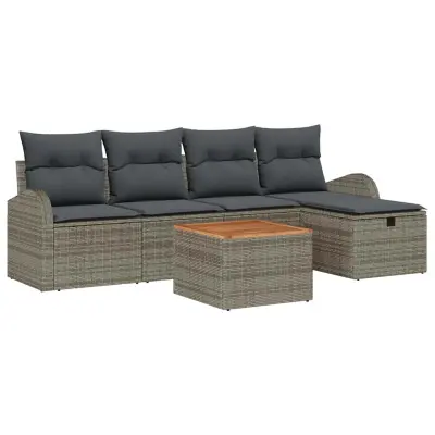 vidaXL Vrtna sedežna garnitura z blazino 6 pcs Siva Poly ratan