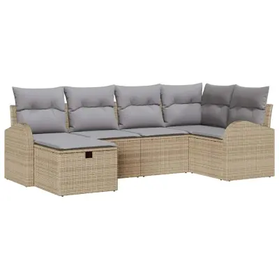 vidaXL Vrtna sedežna garnitura z blazino 6 pcs Bež Poly ratan