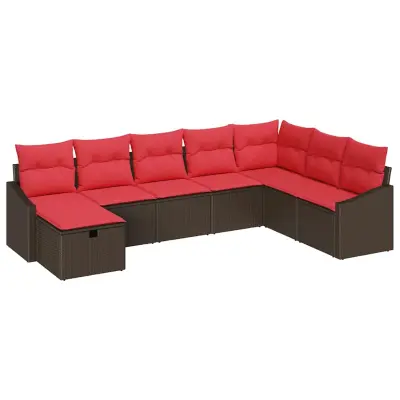 vidaXL Vrtna sedežna garnitura z blazino 8 pcs Rjava Poly ratan
