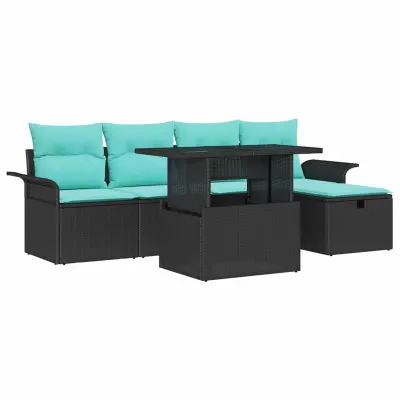 vidaXL Vrtna sedežna garnitura z blazino 6 pcs Črna poli ratan