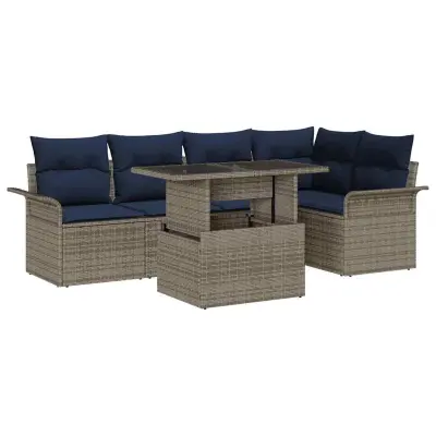 vidaXL Vrtna sedežna garnitura z blazino 6 pcs Siva Poly ratan