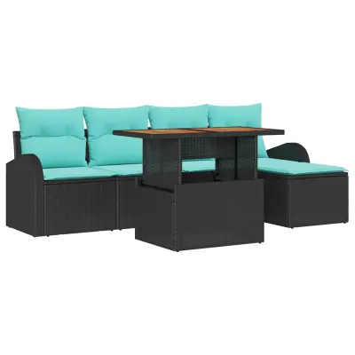vidaXL Vrtna sedežna garnitura s shranjevanjem 6 pcs Črna Poly ratan