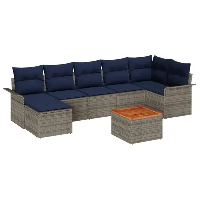 vidaXL Vrtna sedežna garnitura z blazino 8 pcs Siva poli ratan