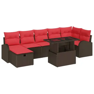 vidaXL Vrtna sedežna garnitura z blazino 8 pcs Rjava Poly ratan