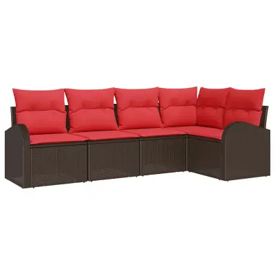 vidaXL Vrtna sedežna garnitura 5 pcs Rjava poli ratan