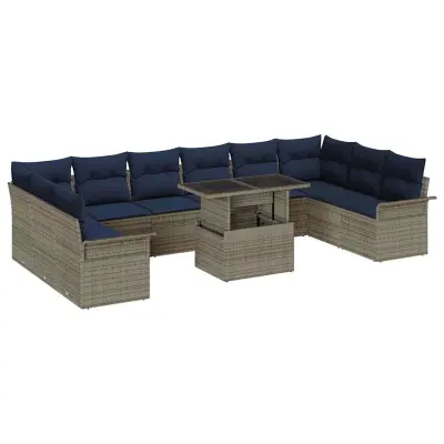 vidaXL Vrtna sedežna garnitura z blazino 11 pcs Siva Poly ratan