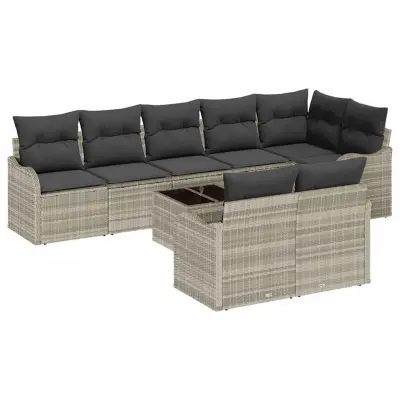 vidaXL Vrtna sedežna garnitura 9 pcs Svetlo siva poli ratan