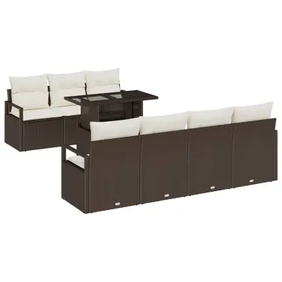 vidaXL Vrtna sedežna garnitura z blazino 8 pcs Rjava Poly ratan