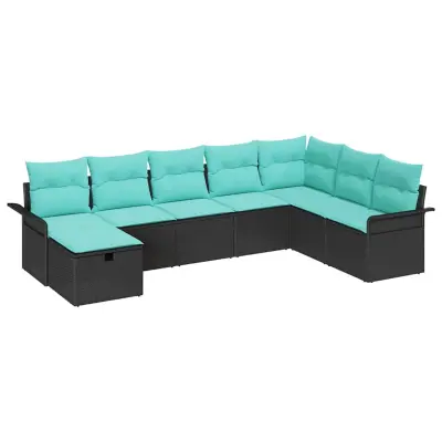 vidaXL Vrtna sedežna garnitura z blazino 8 pcs Črna Poly ratan