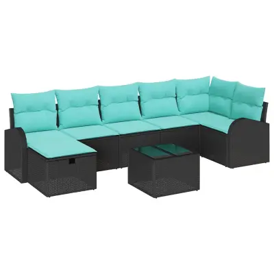vidaXL Vrtna sedežna garnitura z blazino 8 pcs Črna Poly ratan