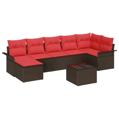 vidaXL Vrtna sedežna garnitura z blazino 8 pcs Rjava Poly ratan