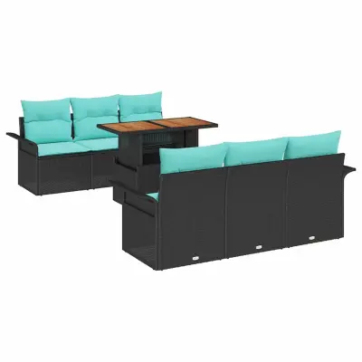 vidaXL Vrtna sedežna garnitura s shranjevanjem 7 pcs Črna Poly ratan
